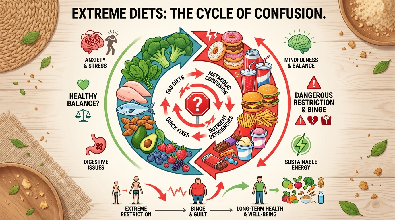 Le diete estreme: rischi per la salute fisica e psicologica.